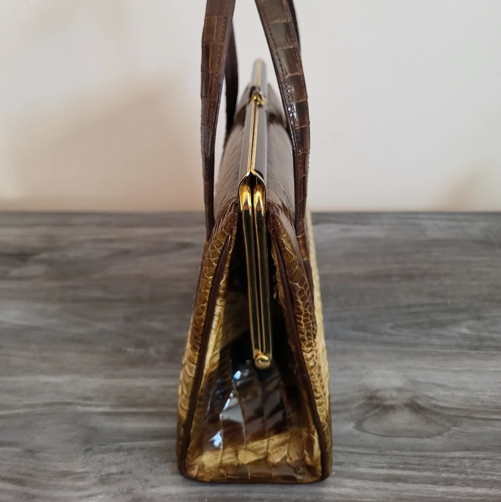 Vintage Two Tone Crocodile Leather Handbag Brown Cream Matching Wallet MCM - Picture 6 of 15